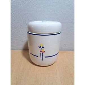 Riva Designs Tulips 3"3/4 Small Canister and Lid , Blue Trim, Japan